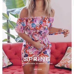 Kittenish Floral Off the Should Mini Dress